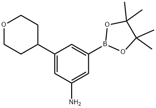 3-(tetrahydro-2H-pyran-4-yl)-5-(4,4,5,5-tetramethyl-1,3,2-dioxaborolan-2-yl)aniline Struktur