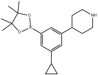 4-(3-cyclopropyl-5-(4,4,5,5-tetramethyl-1,3,2-dioxaborolan-2-yl)phenyl)piperidine Struktur