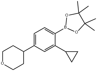 2-(2-cyclopropyl-4-(tetrahydro-2H-pyran-4-yl)phenyl)-4,4,5,5-tetramethyl-1,3,2-dioxaborolane Struktur