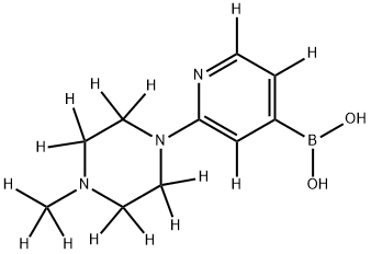 (2-(4-(methyl-d3)piperazin-1-yl-2,2,3,3,5,5,6,6-d8)pyridin-4-yl-3,5,6-d3)boronic acid Struktur