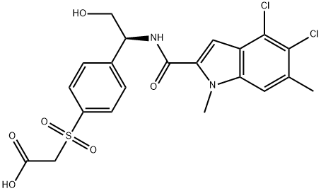 Acetic acid, 2-[[4-[(1S)-1-[[(4,5-dichloro-1,6-dimethyl-1H-indol-2-yl)carbonyl]amino]-2-hydroxyethyl]phenyl]sulfonyl]- Struktur