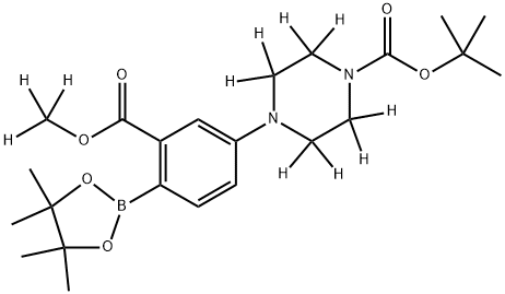 tert-butyl 4-(3-((methoxy-d3)carbonyl)-4-(4,4,5,5-tetramethyl-1,3,2-dioxaborolan-2-yl)phenyl)piperazine-1-carboxylate-2,2,3,3,5,5,6,6-d8 Struktur