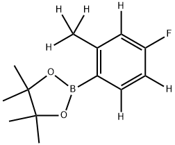 2-(4-fluoro-2-(methyl-d3)phenyl-3,5,6-d3)-4,4,5,5-tetramethyl-1,3,2-dioxaborolane Struktur