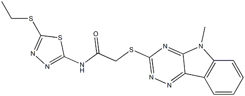 N-[5-(ethylsulfanyl)-1,3,4-thiadiazol-2-yl]-2-[(5-methyl-5H-[1,2,4]triazino[5,6-b]indol-3-yl)sulfanyl]acetamide Struktur