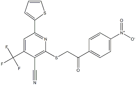 2-[(2-{4-nitrophenyl}-2-oxoethyl)sulfanyl]-6-(2-thienyl)-4-(trifluoromethyl)nicotinonitrile Struktur