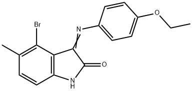 4-bromo-3-[(4-ethoxyphenyl)imino]-5-methyl-1,3-dihydro-2H-indol-2-one Struktur