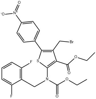 ethyl 4-(bromomethyl)-2-((2,6-difluorobenzyl)(ethoxycarbonyl)amino)-5-(4-nitrophenyl)thiophene-3-carboxylate Struktur