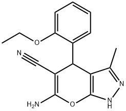 6-amino-4-(2-ethoxyphenyl)-3-methyl-1,4-dihydropyrano[2,3-c]pyrazole-5-carbonitrile Struktur