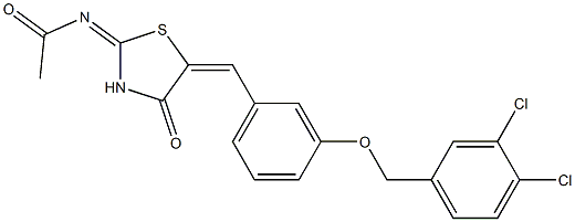 N-(5-{3-[(3,4-dichlorobenzyl)oxy]benzylidene}-4-oxo-1,3-thiazolidin-2-ylidene)acetamide Struktur