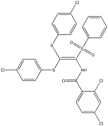 N-[2,2-bis[(4-chlorophenyl)sulfanyl]-1-(phenylsulfonyl)vinyl]-2,4-dichlorobenzamide Struktur