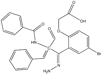 (2-{2-[2-(benzoylamino)-3-phenylacryloyl]carbohydrazonoyl}-4-bromophenoxy)acetic acid Struktur