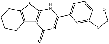 2-(1,3-benzodioxol-5-yl)-5,6,7,8-tetrahydro[1]benzothieno[2,3-d]pyrimidin-4(3H)-one Struktur