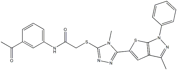 N-(3-acetylphenyl)-2-{[4-methyl-5-(3-methyl-1-phenyl-1H-thieno[2,3-c]pyrazol-5-yl)-4H-1,2,4-triazol-3-yl]sulfanyl}acetamide Struktur