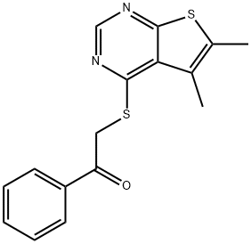 2-[(5,6-dimethylthieno[2,3-d]pyrimidin-4-yl)sulfanyl]-1-phenylethanone Struktur