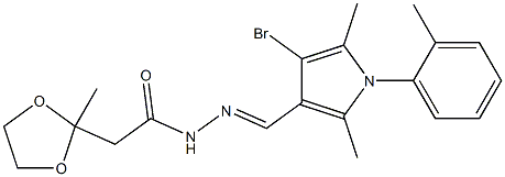 N'-{[4-bromo-2,5-dimethyl-1-(2-methylphenyl)-1H-pyrrol-3-yl]methylene}-2-(2-methyl-1,3-dioxolan-2-yl)acetohydrazide Struktur