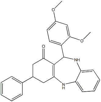 11-(2,4-dimethoxyphenyl)-3-phenyl-2,3,4,5,10,11-hexahydro-1H-dibenzo[b,e][1,4]diazepin-1-one Struktur