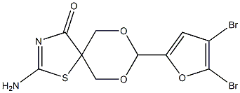 2-amino-8-(4,5-dibromo-2-furyl)-7,9-dioxa-1-thia-3-azaspiro[4.5]dec-2-en-4-one Struktur