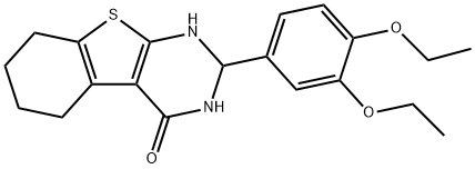 2-(3,4-diethoxyphenyl)-2,3,5,6,7,8-hexahydro[1]benzothieno[2,3-d]pyrimidin-4(1H)-one Struktur