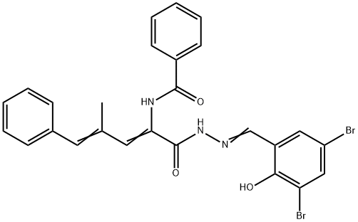 N-(1-{[2-(3,5-dibromo-2-hydroxybenzylidene)hydrazino]carbonyl}-3-methyl-4-phenyl-1,3-butadienyl)benzamide Struktur