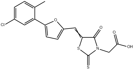 (5-{[5-(5-chloro-2-methylphenyl)-2-furyl]methylene}-4-oxo-2-thioxo-1,3-thiazolidin-3-yl)acetic acid Struktur