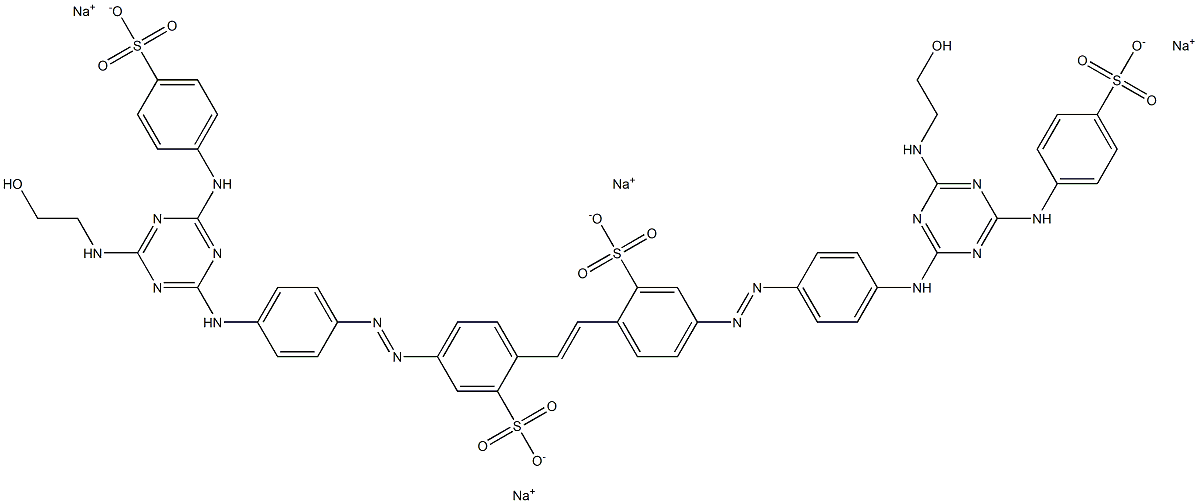 tetrasodium 4,4'-bis{4-[4-(2-hydroxyethylamino)-6-(4-sulfonatoanilino)-1,3,5-triazin-2-ylamino]phenylazo}stilbene-2,2'-disulfonate Struktur