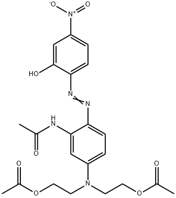 2-{[2-(acetyloxy)ethyl]({3-acetamido-4-[(E)-2-(2-hydroxy-4-nitrophenyl)diazen-1-yl]phenyl})amino}ethyl acetate Struktur