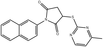 3-[(4-methyl-2-pyrimidinyl)sulfanyl]-1-(2-naphthyl)-2,5-pyrrolidinedione Struktur