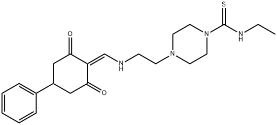 4-(2-{[(2,6-dioxo-4-phenylcyclohexylidene)methyl]amino}ethyl)-N-ethyl-1-piperazinecarbothioamide Struktur