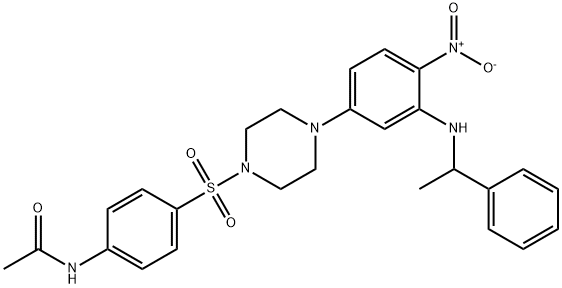 N-{4-[(4-{4-nitro-3-[(1-phenylethyl)amino]phenyl}piperazin-1-yl)sulfonyl]phenyl}acetamide Struktur