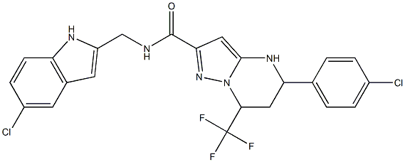 N-[(5-chloro-1H-indol-2-yl)methyl]-5-(4-chlorophenyl)-7-(trifluoromethyl)-4,5,6,7-tetrahydropyrazolo[1,5-a]pyrimidine-2-carboxamide Struktur