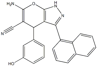 6-amino-4-(3-hydroxyphenyl)-3-(1-naphthyl)-1,4-dihydropyrano[2,3-c]pyrazole-5-carbonitrile Struktur