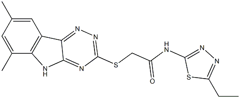 2-[(6,8-dimethyl-5H-[1,2,4]triazino[5,6-b]indol-3-yl)sulfanyl]-N-(5-ethyl-1,3,4-thiadiazol-2-yl)acetamide Struktur