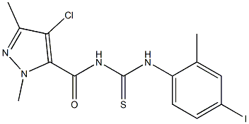 N-[(4-chloro-1,3-dimethyl-1H-pyrazol-5-yl)carbonyl]-N'-(4-iodo-2-methylphenyl)thiourea Struktur