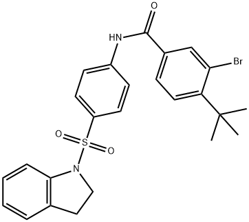 3-bromo-4-(tert-butyl)-N-[4-(2,3-dihydro-1H-indol-1-ylsulfonyl)phenyl]benzamide Struktur