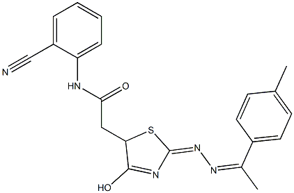 N-(2-cyanophenyl)-2-(4-hydroxy-2-{[1-(4-methylphenyl)ethylidene]hydrazono}-2,5-dihydro-1,3-thiazol-5-yl)acetamide Struktur