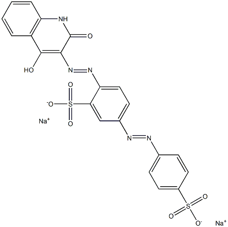 Benzenesulfonic acid, 2-[(1,2-dihydro-4-hydroxy-2-oxo-3-quinolinyl)azo]-5-[(4-sulfophenyl)azo]-, disodium salt Struktur