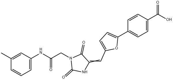 4-[5-({2,5-dioxo-1-[2-oxo-2-(3-toluidino)ethyl]-4-imidazolidinylidene}methyl)-2-furyl]benzoic acid Struktur