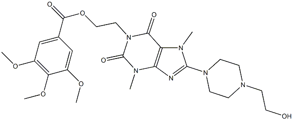 2-{8-[4-(2-hydroxyethyl)-1-piperazinyl]-3,7-dimethyl-2,6-dioxo-2,3,6,7-tetrahydro-1H-purin-1-yl}ethyl 3,4,5-trimethoxybenzoate Struktur