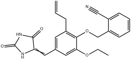 2-({2-allyl-4-[(2,5-dioxo-4-imidazolidinylidene)methyl]-6-ethoxyphenoxy}methyl)benzonitrile Struktur