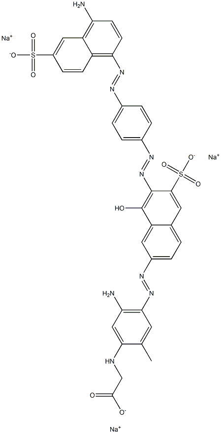 Glycine, N-[5-amino-4-[[7-[[4-[(4-amino-6-sulfo-1-naphthalenyl)azo]phenyl]azo]-8-hydroxy-6-sulfo-2-naphthalenyl]azo]-2-methylphenyl]-, trisodium salt Struktur