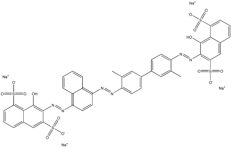 1,6-Naphthalenedisulfonic acid, 8-hydroxy-7-[[4-[[4'-[(1-hydroxy-3,8-disulfo-2-naphthalenyl)azo]-3,3'-dimethyl[1,1'-biphenyl]-4-yl]azo]-1-naphthalenyl]azo]-, tetrasodium salt Struktur