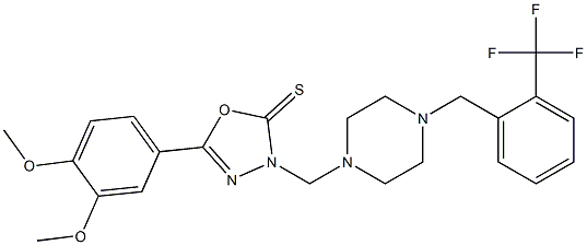 5-(3,4-dimethoxyphenyl)-3-({4-[2-(trifluoromethyl)benzyl]-1-piperazinyl}methyl)-1,3,4-oxadiazole-2(3H)-thione Struktur