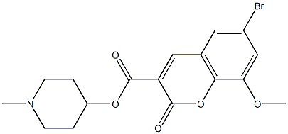 1-methylpiperidin-4-yl 6-bromo-8-methoxy-2-oxo-2H-chromene-3-carboxylate Struktur