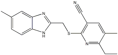 6-ethyl-5-methyl-2-{[(5-methyl-1H-benzimidazol-2-yl)methyl]sulfanyl}nicotinonitrile Struktur