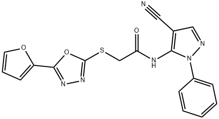 N-(4-cyano-1-phenyl-1H-pyrazol-5-yl)-2-{[5-(2-furyl)-1,3,4-oxadiazol-2-yl]sulfanyl}acetamide Struktur