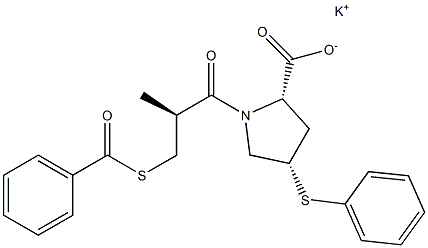 (4S)-1-[(2S)-3-(benzoylthio)-2-methyl-1-oxopropyl]-4-(phenylthio)-L-proline potassium salt Struktur