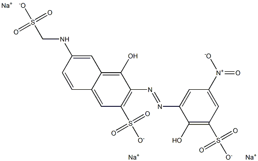 2-Naphthalenesulfonic acid, 4-hydroxy-3-[(2-hydroxy-5-nitro-3- sulfophenyl)azo]-6-[(sulfomethyl)amino]-, trisodium salt Struktur