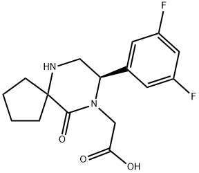 6,9-Diazaspiro[4.5]decane-9-acetic acid, 8-(3,5-difluorophenyl)-10-oxo-, (8R)- Struktur