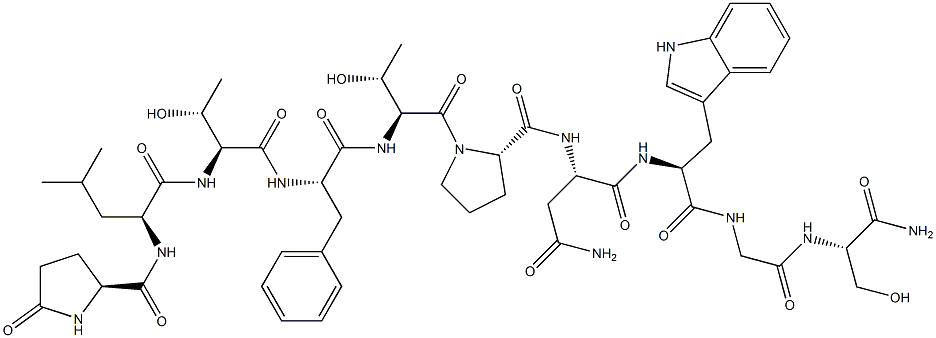 pyroglutamyl-leucyl-threonyl-phenylalanyl-threonyl-prolyl-asparaginyl-tryptophyl-glycyl-serinamide Struktur