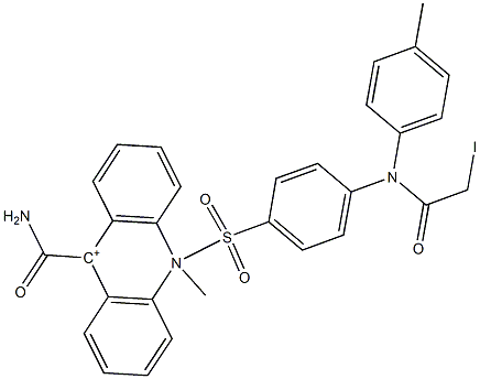 10-methyl-N-(p-tolyl)-N-(p-iodoacetamidobenzenesulfonyl)-9-acridinium carboxamide Struktur